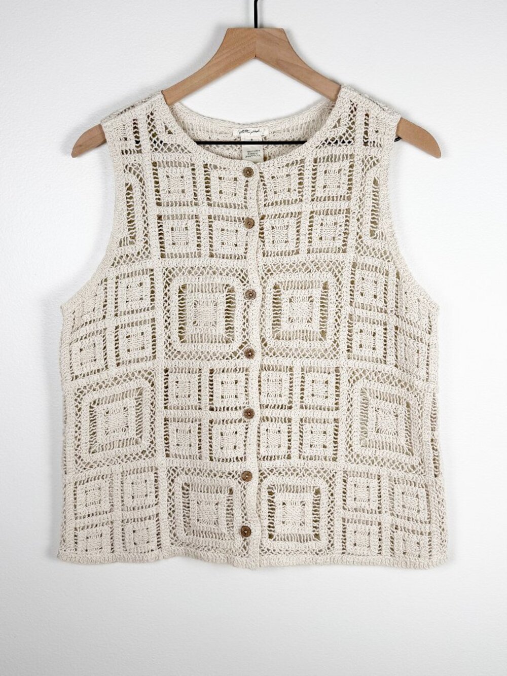 Ultra Pink Vintage Cream Crochet Button Up Vest Size M